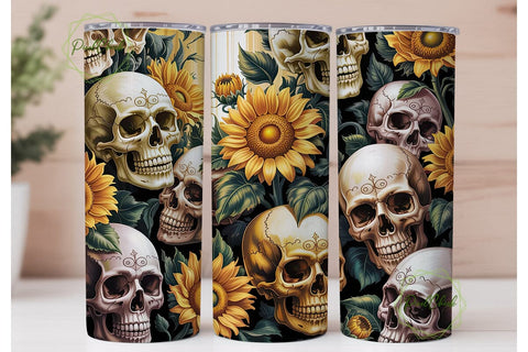 Gothic Skull Sunflower Tumbler Wrap Sublimation PixelChick 