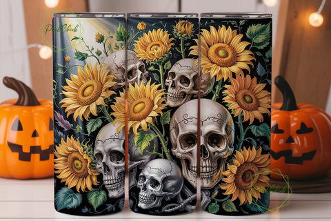 Gothic Skull Sunflower Tumbler Wrap Sublimation PixelChick 
