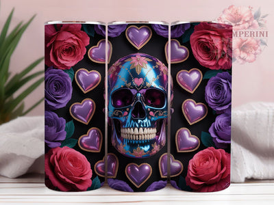 Gothic Skull Valentine Tumbler, Gothic Hearts, Dark Romance, Valentine Theme, Edgy Style, Skull Pattern, 20Oz Tumbler, Sublimation Wrap Sublimation Li Zamperini 