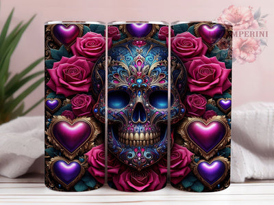 Gothic Skull Valentine Tumbler, Gothic Hearts, Dark Romance, Valentine Theme, Edgy Style, Skull Pattern, 20Oz Tumbler, Sublimation Wrap Sublimation Li Zamperini 