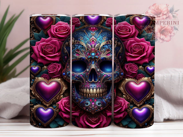 Gothic Skull Valentine Tumbler, Gothic Hearts, Dark Romance, Valentine Theme, Edgy Style, Skull Pattern, 20Oz Tumbler, Sublimation Wrap Sublimation Li Zamperini 