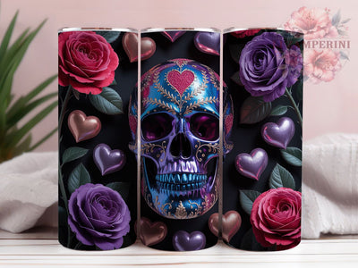 Gothic Skull Valentine Tumbler, Gothic Hearts, Dark Romance, Valentine Theme, Edgy Style, Skull Pattern, 20Oz Tumbler, Sublimation Wrap Sublimation Li Zamperini 