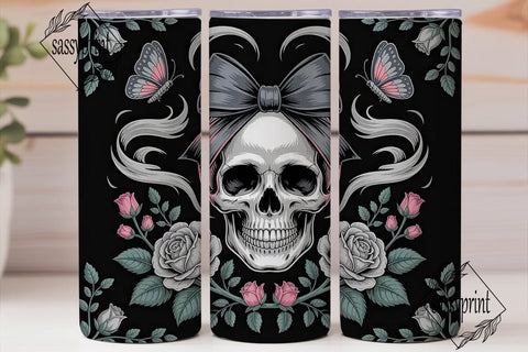 Gothic Skull with Roses Tumbler Wrap Sublimation sassyprint 