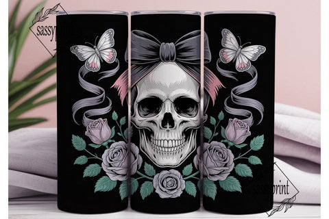 Gothic Skull with Roses Tumbler Wrap Sublimation sassyprint 