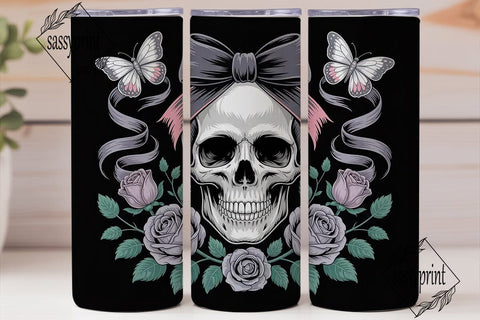 Gothic Skull with Roses Tumbler Wrap Sublimation sassyprint 