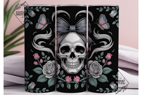 Gothic Skull with Roses Tumbler Wrap Sublimation sassyprint 