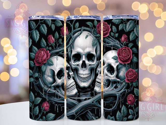 Gothic Skulls Roses Dark Floral Spooky Tumbler, Skulls Roses Tumbler, Dark Floral Sublimation, 20oz Tumbler Design, Halloween Tumbler, Spooky Tumbler Art, Alternative Tumbler PNG Sublimation SvggirlplusArt 