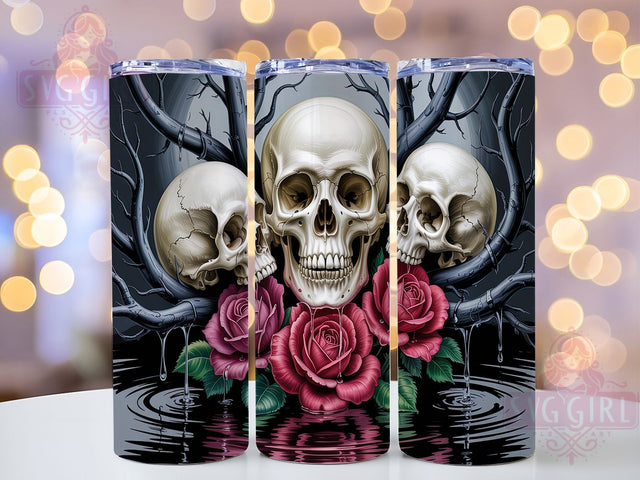 Gothic Skulls Roses Dark Floral Spooky Tumbler, Skulls Roses Tumbler, Dark Floral Sublimation, 20oz Tumbler Design, Halloween Tumbler, Spooky Tumbler Art, Alternative Tumbler PNG Sublimation SvggirlplusArt 