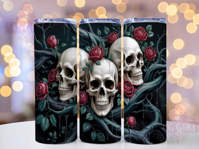 Gothic Skulls Roses Dark Floral Spooky Tumbler, Skulls Roses Tumbler, Dark Floral Sublimation, 20oz Tumbler Design, Halloween Tumbler, Spooky Tumbler Art, Alternative Tumbler PNG Sublimation SvggirlplusArt 