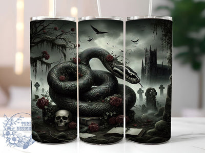 Gothic Snake Skull Halloween Tumbler, Dark Forest, Spooky Season, Skull Halloween, Animal Tumbler, 20Oz Tumbler Wrap, Sublimation Drinkware Sublimation ToriDesigns 