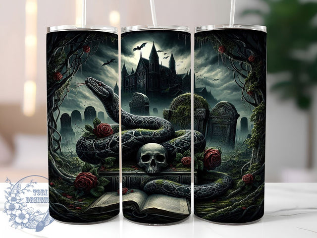 Gothic Snake Skull Halloween Tumbler, Dark Forest, Spooky Season, Skull Halloween, Animal Tumbler, 20Oz Tumbler Wrap, Sublimation Drinkware Sublimation ToriDesigns 