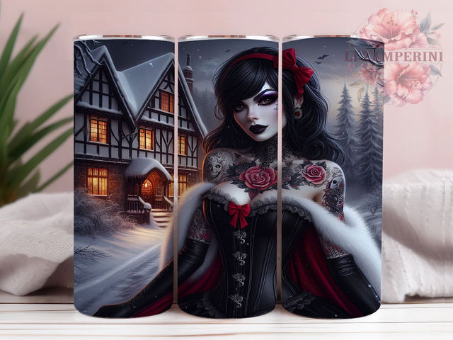 Gothic Snow Princess Halloween 20Oz Skinny Tumbler Wrap, Gothic Halloween Cup, Dark Fairy Tale Sublimation, Spooky Princess Drinkware, Gothic Winter Gift Idea, Digital Snow Princess Sublimation Li Zamperini 