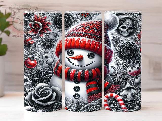 Gothic Snowman Christmas Tumbler, Dark Christmas Wrap, 20oz Tumbler Sublimation, Creepy Holiday Snowman, Haunted Winter Tumbler, Spooky Christmas Sublimation, Gothic Festive Wrap Sublimation Lara' s Designs 