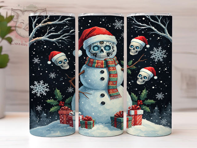 Gothic Snowman Skull Tumbler, Dark Christmas Wrap, 20oz Tumbler Sublimation, Creepy Holiday Snowman Design, Haunted Winter Skull Tumbler, Spooky Christmas Sublimation, Gothic Festive Wrap Sublimation Lara' s Designs 