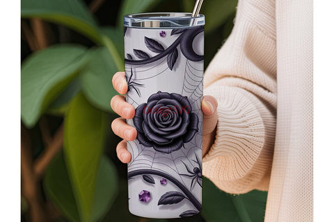 Gothic Spider Rose 20oz Tumbler Wrap Sublimation DesignSVG 