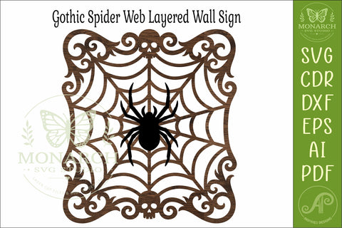 Gothic Spider Web Wall Sign SVG Halloween Decor Laser Cut SVG APInspireddesigns 