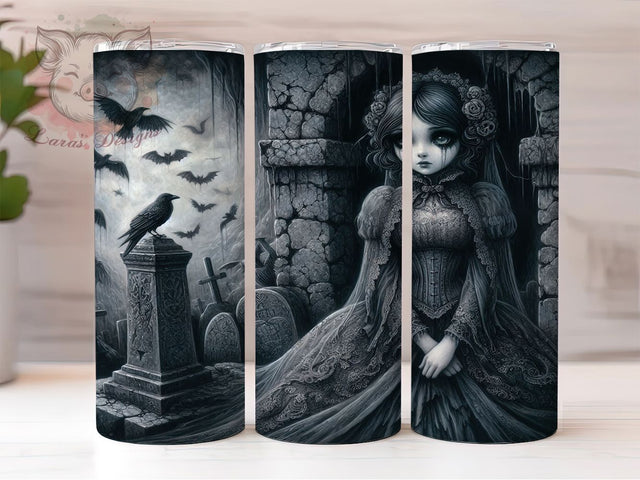 Gothic Spooky Halloween Girl Tumbler, Halloween Girl Wrap, 20oz Sublimation, Spooky Girl Cup, Gothic Tumbler Design, Halloween Drinkware, Dark Girl Tumbler Sublimation Lara' s Designs 