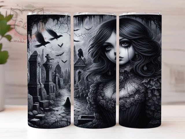 Gothic Spooky Halloween Girl Tumbler, Halloween Girl Wrap, 20oz Sublimation, Spooky Girl Cup, Gothic Tumbler Design, Halloween Drinkware, Dark Girl Tumbler Sublimation Lara' s Designs 