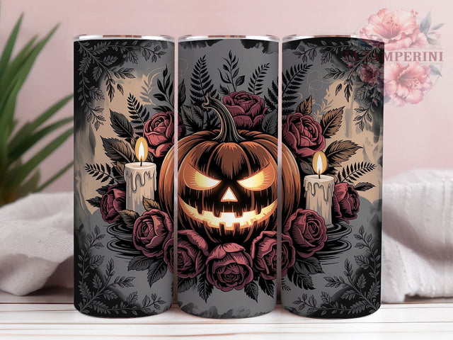 Gothic Spooky Pumpkin Haunted Autumn Tumbler, Halloween Sublimation Wrap, 20Oz Skinny Tumbler, Dark Fall Drinkware, Spooky Gothic Design, Creepy Cute Pumpkin Wrap, Haunted Autumn Tumbler Sublimation Li Zamperini 