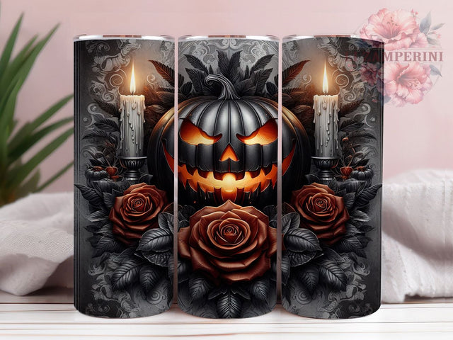 Gothic Spooky Pumpkin Haunted Autumn Tumbler, Halloween Sublimation Wrap, 20Oz Skinny Tumbler, Dark Fall Drinkware, Spooky Gothic Design, Creepy Cute Pumpkin Wrap, Haunted Autumn Tumbler Sublimation Li Zamperini 