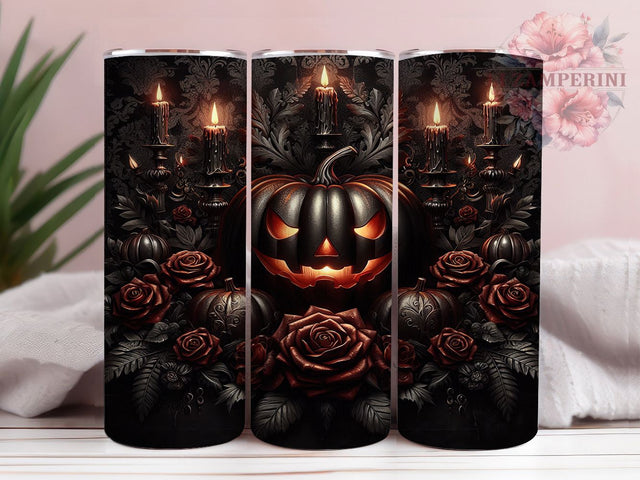 Gothic Spooky Pumpkin Haunted Autumn Tumbler, Halloween Sublimation Wrap, 20Oz Skinny Tumbler, Dark Fall Drinkware, Spooky Gothic Design, Creepy Cute Pumpkin Wrap, Haunted Autumn Tumbler Sublimation Li Zamperini 