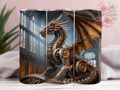 Gothic Steampunk Dragon Tumbler, Steampunk Dragon Wrap, Dark Fantasy Cup, 20oz Sublimation Wrap, Stylish Gothic Design Tumbler, Artistic Steampunk Dragon Cup, Mythical Gothic Theme Wrap Sublimation Li Zamperini 