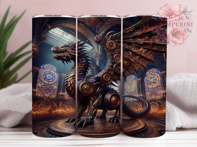 Gothic Steampunk Dragon Tumbler, Steampunk Dragon Wrap, Dark Fantasy Cup, 20oz Sublimation Wrap, Stylish Gothic Design Tumbler, Artistic Steampunk Dragon Cup, Mythical Gothic Theme Wrap Sublimation Li Zamperini 