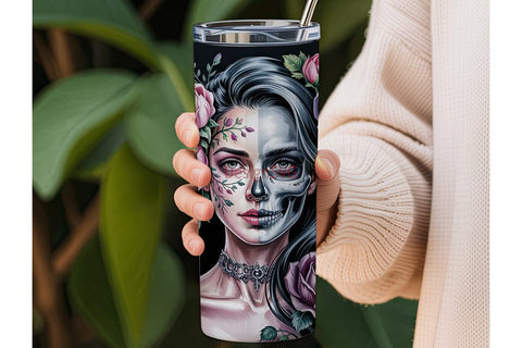Gothic Sugar Skull 20oz Tumbler Wrap Sublimation DesignSVG 