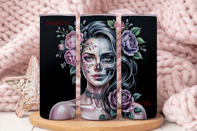 Gothic Sugar Skull 20oz Tumbler Wrap Sublimation DesignSVG 