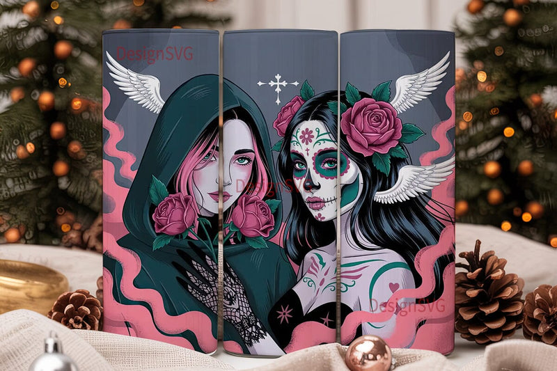 Gothic Sugar Skull 20oz Tumbler Wrap Sublimation DesignSVG 