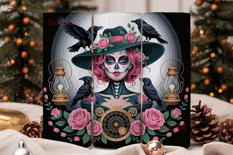 Gothic Sugar Skull Beauty 20oz Tumbler Sublimation DesignSVG 