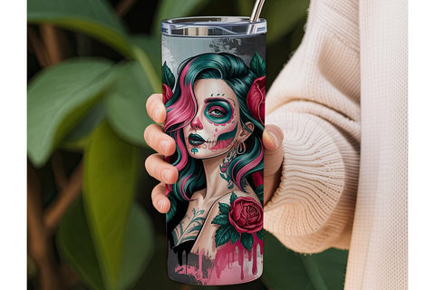 Gothic Sugar Skull Beauty 20oz Tumbler Sublimation DesignSVG 