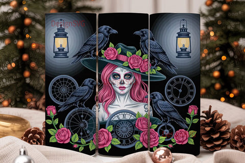 Gothic Sugar Skull Beauty 20oz Tumbler Sublimation DesignSVG 
