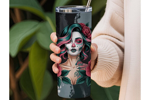 Gothic Sugar Skull Beauty 20oz Tumbler Sublimation DesignSVG 