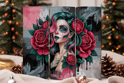 Gothic Sugar Skull Beauty 20oz Tumbler Sublimation DesignSVG 