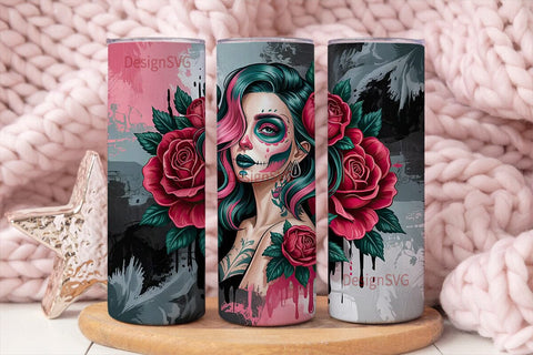 Gothic Sugar Skull Beauty 20oz Tumbler Sublimation DesignSVG 