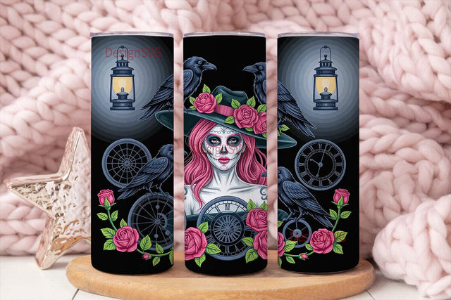 Gothic Sugar Skull Beauty 20oz Tumbler Sublimation DesignSVG 