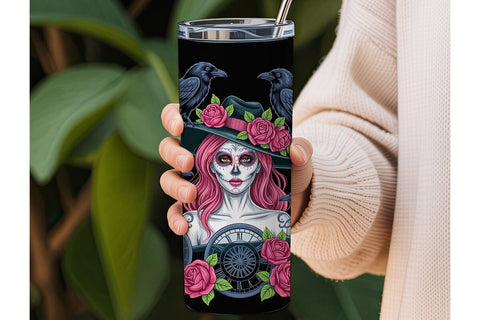Gothic Sugar Skull Beauty 20oz Tumbler Sublimation DesignSVG 