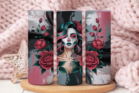 Gothic Sugar Skull Beauty 20oz Tumbler Sublimation DesignSVG 