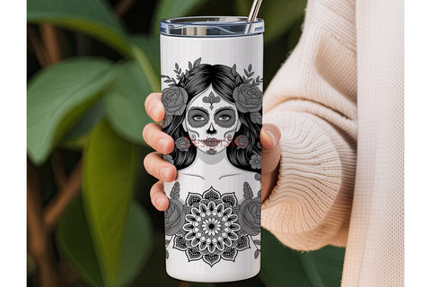 Gothic Sugar Skull Floral 20oz Tumbler Sublimation DesignSVG 