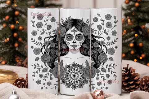 Gothic Sugar Skull Floral 20oz Tumbler Sublimation DesignSVG 