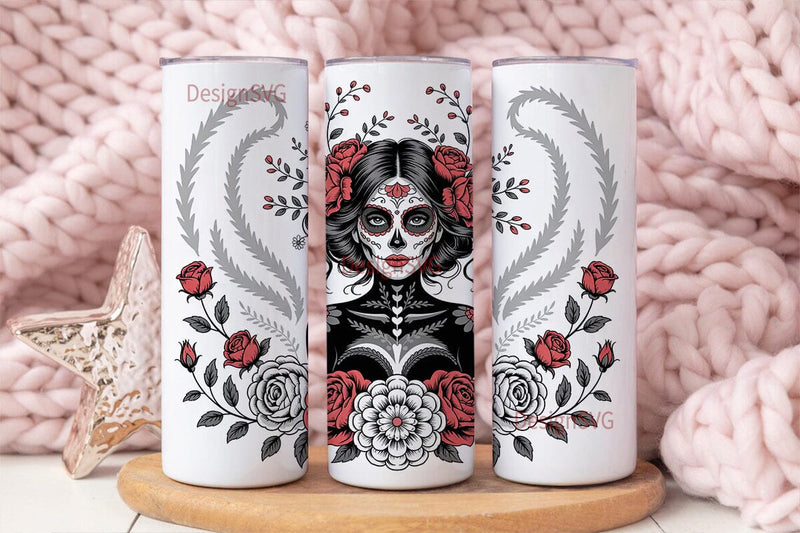 Gothic Sugar Skull Floral 20oz Tumbler Sublimation DesignSVG 