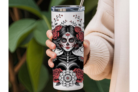 Gothic Sugar Skull Floral 20oz Tumbler Sublimation DesignSVG 