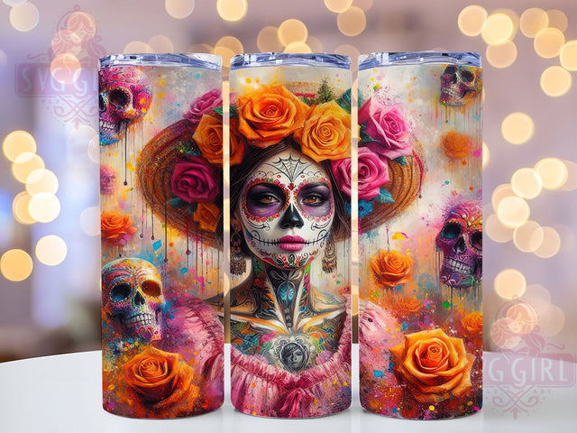 Gothic Sugar Skull Floral Tumbler Wrap, Purple Gothic Design, Dia De Muertos Art, Mexican Folk Cup, Halloween Rose Pattern, Dark Floral Wrap, Gothic Rose Sublimation Sublimation SvggirlplusArt 