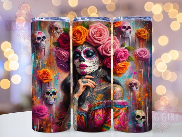 Gothic Sugar Skull Floral Tumbler Wrap, Purple Gothic Design, Dia De Muertos Art, Mexican Folk Cup, Halloween Rose Pattern, Dark Floral Wrap, Gothic Rose Sublimation Sublimation SvggirlplusArt 