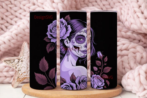 Gothic Sugar Skull Girl 20oz Tumbler Sublimation DesignSVG 