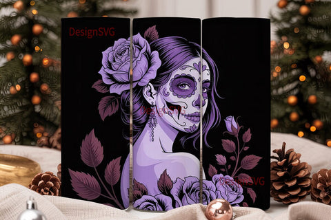 Gothic Sugar Skull Girl 20oz Tumbler Sublimation DesignSVG 