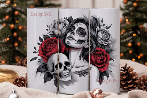 Gothic Sugar Skull Girl 20oz Tumbler Sublimation DesignSVG 