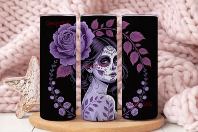 Gothic Sugar Skull Girl 20oz Tumbler Sublimation DesignSVG 