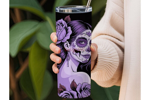Gothic Sugar Skull Girl 20oz Tumbler Sublimation DesignSVG 